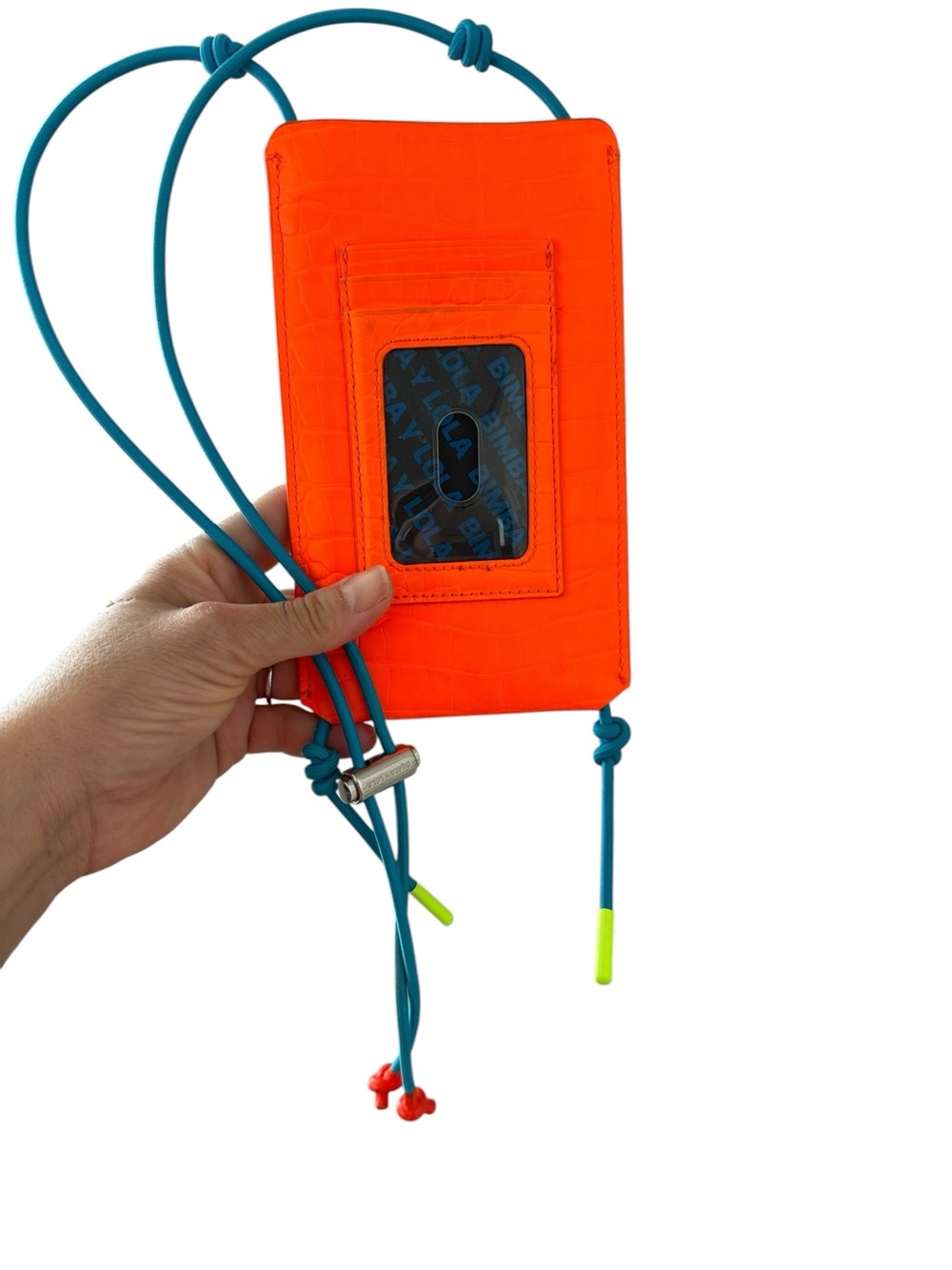 Bimba y Lola Neon Orange Croc Embossed Phone Passport Crossbody